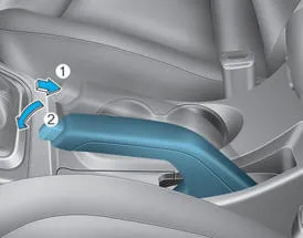 Hyundai Accent parking brake release button and lever lowering steps