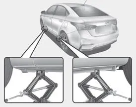 Hyundai Accent designated jacking point location under the side frame near the wheel