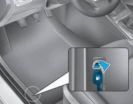 Hyundai Accent fuel filler door opener lever inside the vehicle