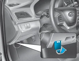 Hyundai Accent hood release lever location used to unlatch the hood from inside the cabin