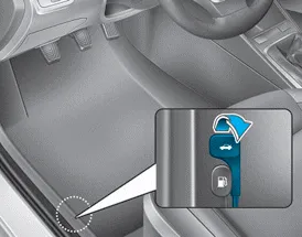 Hyundai Accent interior trunk release lever location for opening the trunk from inside the vehicle