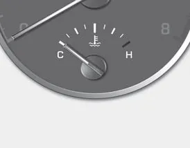 Hyundai Accent engine coolant temperature gauge showing normal range and high temperature (H) zone