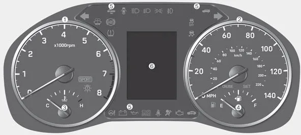 Hyundai Accent instrument cluster Type A with tachometer, speedometer, gauges, and LCD display