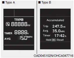 Hyundai Accent trip computer mode screen on the cluster LCD