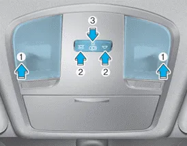 Hyundai Accent front interior lamp assembly showing map lamp, room lamp, and door lamp controls