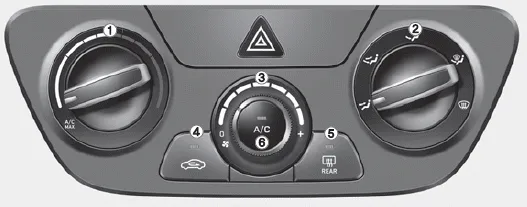 Hyundai Accent manual climate control system layout and control panel