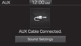Hyundai Accent AUX mode screen showing Sound Settings option