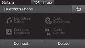 Hyundai Accent Bluetooth settings screen showing Connections and Connect option