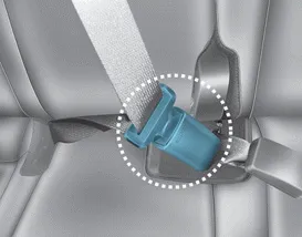 Hyundai Accent rear center seat belt buckle marked CENTER for correct fastening