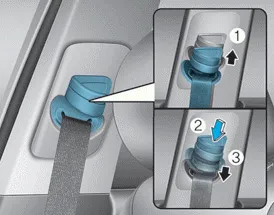 Hyundai Accent shoulder belt anchor height adjuster showing raise and lower positions