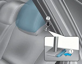 Hyundai Accent rear seat head restraint release button and lowering procedure before folding seatback