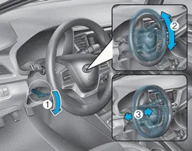Hyundai Accent tilt and telescopic steering wheel lock-release lever illustration