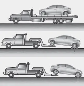 Hyundai Accent being towed on a flatbed tow truck for proper towing procedure