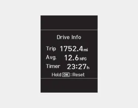 Hyundai Accent drive info display with trip distance, average fuel economy, and total driving time