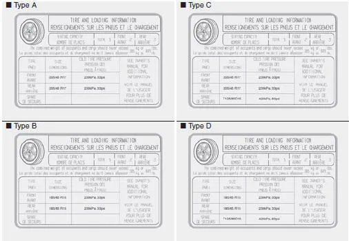Hyundai Accent Tire and Loading Information label showing tire size, pressures, seating capacity, and vehicle capacity weight