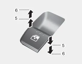 Hyundai Accent power window switch operation showing first detent for manual up/down control